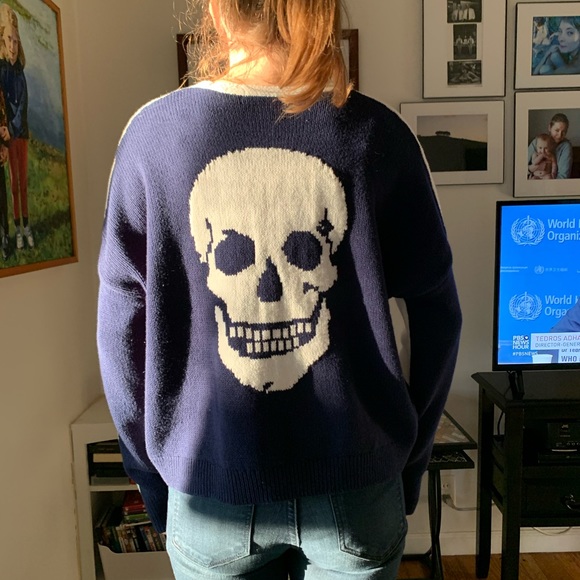 SKULL CASHMERE blue and white sweater - Picture 1 of 7